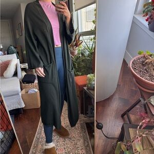 ZARA Knit Dark Green Open Front Cardigan Sweater Pockets S